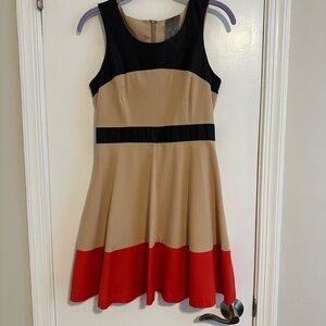Colorblock Dress with Red and Tan Accents